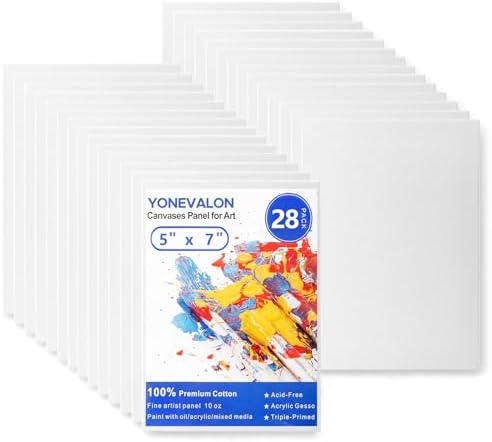 5x7 Inch Canvas Boards for Painting, 28 Pack Blank Small Painting Canvases by YONEVALON