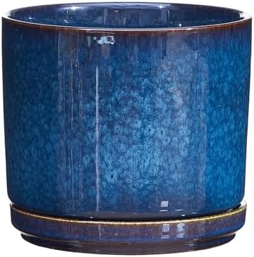 Ekirlin 7 Inch Plant Pot, Modern Ceramic Glaze Planters for Indoor Plants, Round Flower Pots with Drainage Hole and Saucer, Succulent Planter Pot for Orchid, Pothos, Snake Plant,Gift for Plant, Blue by Ekirlin