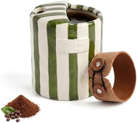 10oz Ceramic Coffee Mug with Sip Hole Hand-Painted Striped Ceramic Cup by Foubret