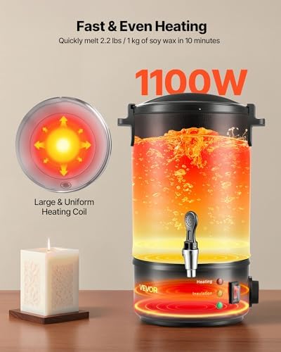 VEVOR 10Lbs Wax Melter for Candle Making, Fast and Even Heating, with Easy Pour Spout and Temperature Control, Hourglass Base for Non-Stick Smooth Flow, Wax Melting Pot for Making Candles Soaps - Image 3