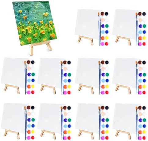 DUA MAIGA 10 Set Mini Acrylic Paint Kit, 5.9In Canvas Boards for Painting with 6.5" Easel, Acrylic Paint Strips, Painting Brushes, Mini Canvas and Easel Set for Kids Artists Beginner Gift Party (160) by DUA+MAIGA