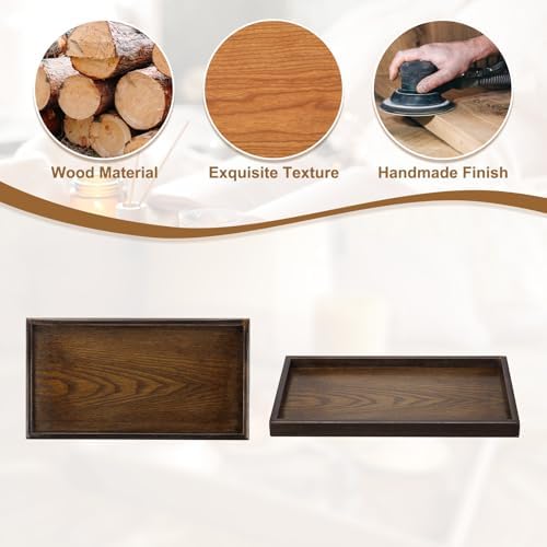 Wooden Serving Tray Rectangular Wood Serving Tray Decorative Platter, 15.4x8.3 Inch Fit for Home Decor Kitchen Coffee Table Candle Holder, (Brown) - Image 4