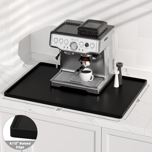 Rnivvi Silicone Coffee Mat, 16" x 24" Waterproof Raised Edge Coffee Bar Mats for Espresso Machine Station Accessories, Heat Resistant Dish Drying Pad for Kitchen Counter, Rubber Bar Decor Pad, Black - Image 3