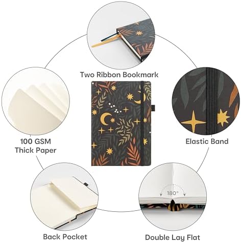 &And Per Se Lined Hardcover Notebook – A5 5.7"x8" College Ruled, 160 Pages, 100gsm Thick Paper – Aesthetic Journal for Women, Gift-Ready Planner, Everyday Writing Notebook (Lunar Leaf) - Image 5