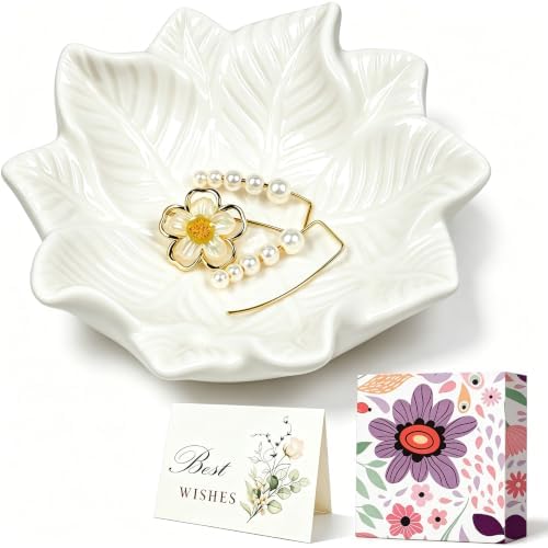 PUDDING CABIN Ceramic Leaf Jewelry Dish Birthday Gift for Women by PUDDINGCABIN