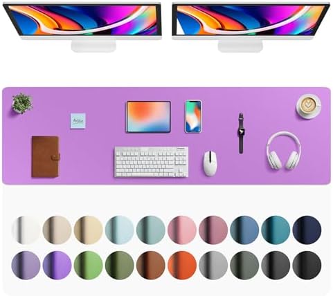 Aothia Faux Leather Desk Mat - Large Mouse Pad, Non-Slip PU Leather Blotter, Waterproof Writing Surface for Office and Home (Iris Violet, 63" x 17") by AothiaSimpleNaturalUnique
