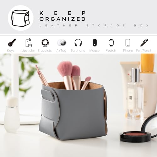 HOMIEAZICOZI 2-Pack Cork Leather Desk Accessories Storage - Pencil Pen Holder - Makeup Brush Holder Organizer - Stylish Addition to Home Decor (Gray) - Image 4