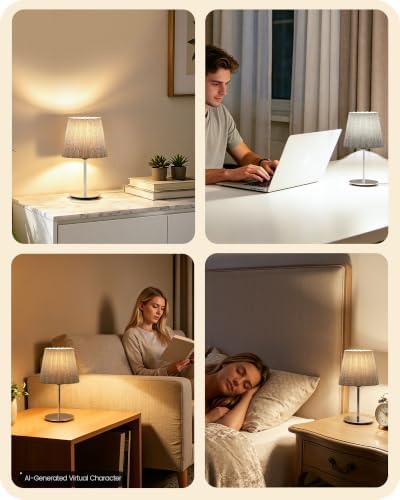 Small Bedside Table Lamp, Dimmable Table Lamp with 3 Adjustable Color Temperatures, Nightstand Lamp with a Dimmable Bulb, E26 Base, for Bedroom, Study, Desk, Gray and Glossy Gray PSH15TL05 - Image 7