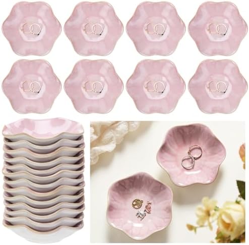 Teenyyou 8 Pcs Ceramic Jewelry Dish Bulk Small Trinket Tray, Pink by Teenyyou