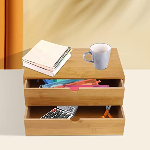 Tabletop Original Bamboo Desk Organizer - Mini Bamboo Desk Drawer Tabletop Storage Organization Box for Office Home Toiletries Supplies, No Assembly Required (2 Drawers) - Image 5