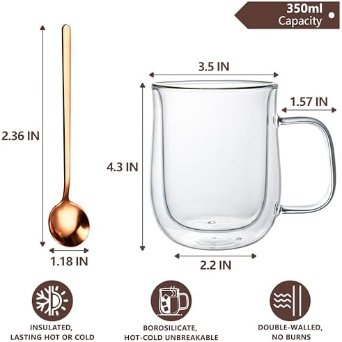 Double Walled Glass Coffee Mugs, 12 OZ, Set of 2 - Image 2