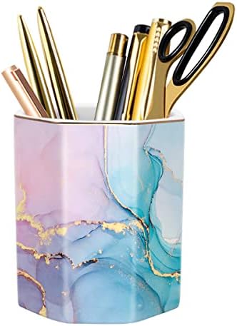 Ceramic Marble Pen Holder, Cute Stationery Holder for Office, Makeup Brush Holder for Girl Women, Colorful Green by WAVEYU