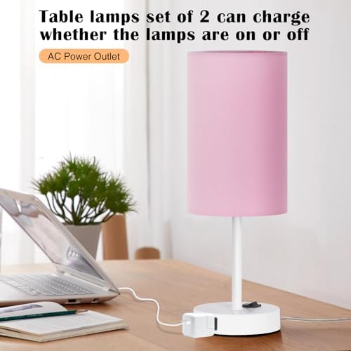 ZJOJO 13.8'' Pink Small Table Lamp Set of 2 for Bedroom Bedside, AC Outlet - Image 6