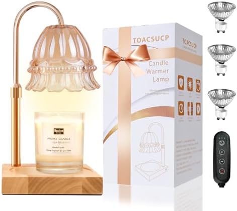 TOACSUCP Candle Warmer Lamp with 3 Bulbs, Adjustable Height Dimmable Candle Warmer with Timer, Compatible with Large Jar Candles, Flower Candle Warmer with Charming Gift Box Ribbon(Light Yellow) by TOACSUCP