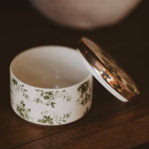 Sweet Water Decor Green Delft Round Trinket Box, Jewelry Storage for Bathroom Counter or Nightstand, Ring Holder for Bridal Shower, Wedding, or Home, Elegant Jewelry Holder & Organizer for Women - Image 5