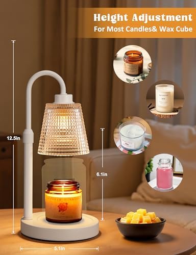 White Candle Warmer Lamp with Timer, Dimmable Candle Warmer for Jar Candles, Height Adjustable Wax Melts Warmer, Birthday Gifts for Women Mom, House Warming Gifts New Home Decor - Image 3