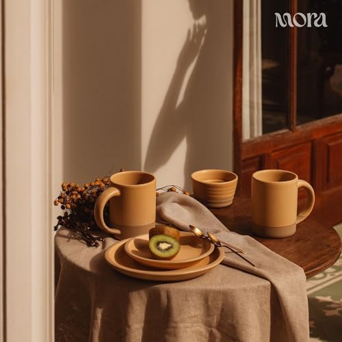 MORA Medium Mugs Set of 4, 16oz Ceramic Pottery Latte Mugs/Coffee Cups - Microwave and Dishwasher Safe - Merrigold - Image 7