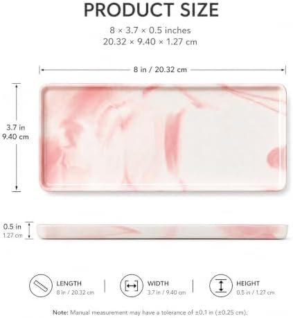 8″ x 3.7″ Ceramic Vanity Tray, Decorative Rectangular Organizer for Bathroom Countertop, Dresser Top, Kitchen & Bathtub, for Soap, Perfume, Candle, Jewelry & Cosmetics (Marble-Pink) - Image 3