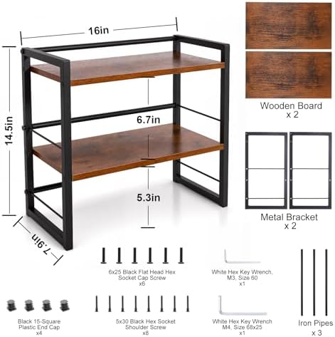 Wooden Desk Shelf Organizer - 2 Tier Desktop Bookshelf Storage Rack, Brown - Image 3