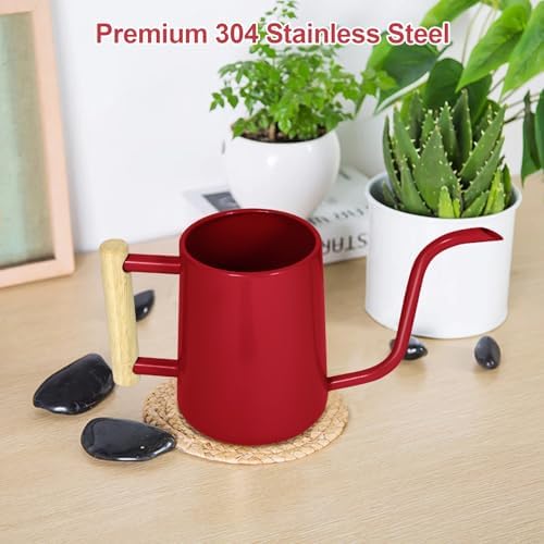Watering Can Indoor Plants, 35 oz/1000 ml Metal Stainless Steel Watering Can Pot with Long Spout for Indoor House Plants Bonsai Outdoor Garden Flower Decorative (Red) - Image 5