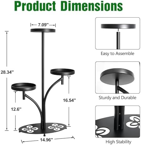 3 Tier Metal Plant Stand Indoor, for Patio, Living Room, Bedroom - Image 2