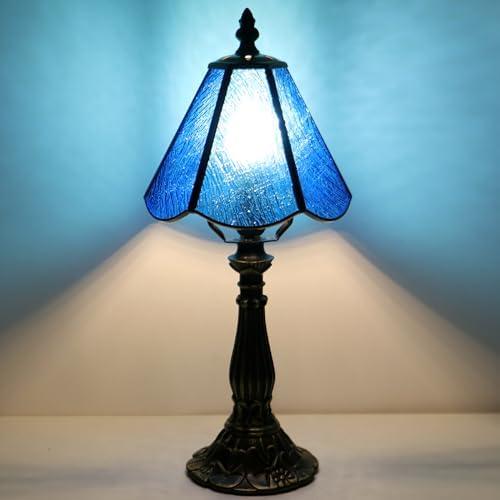 Tiffany Style Table Lamp Blue Rippled Stained Glass Lamp 14 Inch - Image 5