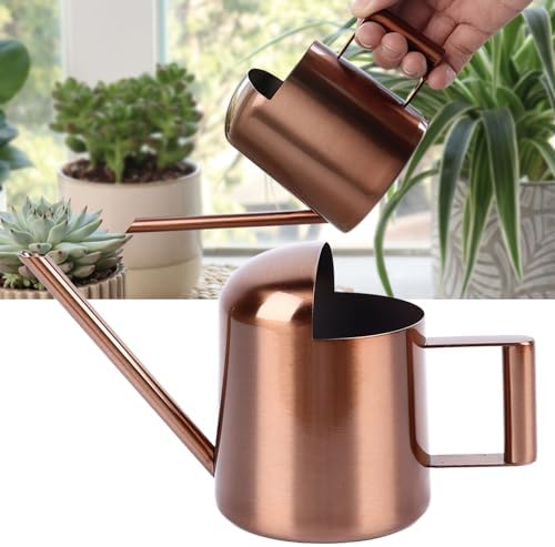 Watering Can Indoor Plants, 10oz/300ml Small Watering Can, Long Spout Stainless Steel Watering Can with Semi Open Design for Indoor Flower, Succulents, Bonsai, Bronze - Image 2
