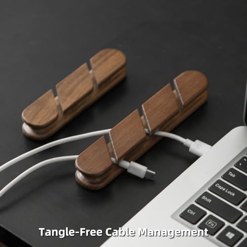 Black Walnut Wood Cable Organizer (3-Slot) Desk Cord Management - Image 2