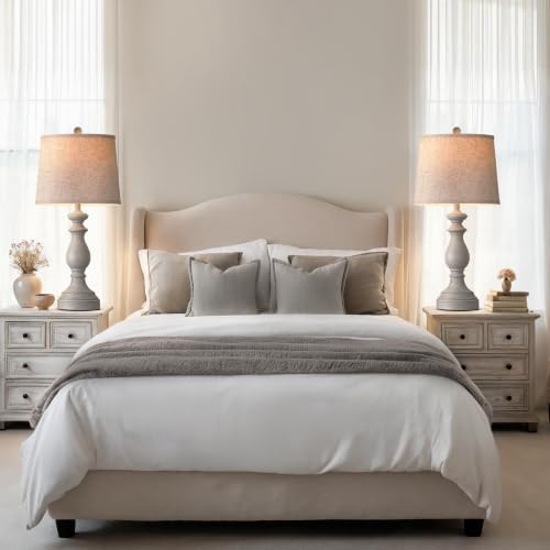 PARTPHONER Traditional Table Lamp Set of 2, Rustic Farmhouse Table Lamps for Living Room Bedroom, 27" Bedside Desk Lamps Vintage Nightstand Lamps with Linen Shades, Antique Grey - Image 7