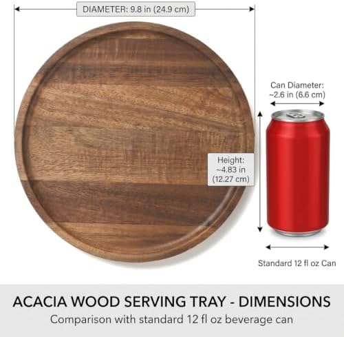 9.8 Inch Round Wood Tray for Coffee Table, Rustic Candle Holder Tray Home Decor, Small Wooden Serving Tray for Living Room, Decorative Farmhouse Centerpiece for Kitchen Counter - Image 3