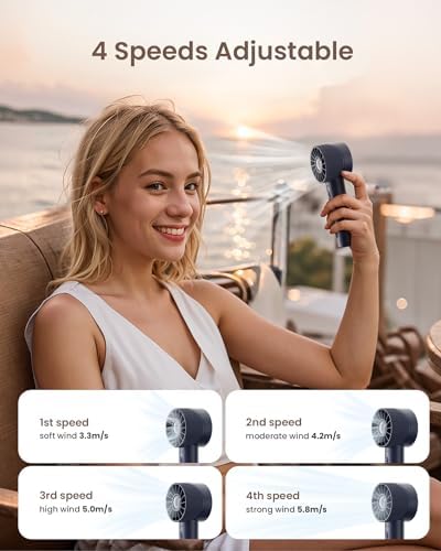 Navy Blue Rechargeable Mini Handheld Turbo Fan - 4 Speed High Velocity Personal Fan with Max 16H Cooling Time, Travel Essentials for Vacation/Beach/Trip - Image 5