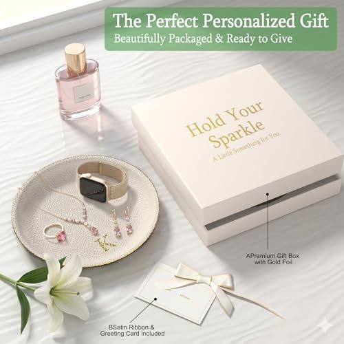Initial Jewelry Dish for Women, Shatterproof Vegan Leather Ring Holder with Stainless Steel Core, Personalized Monogram Trinket Tray, Birthday Bridesmaid Gift with Box (Cream Letter K) - Image 5
