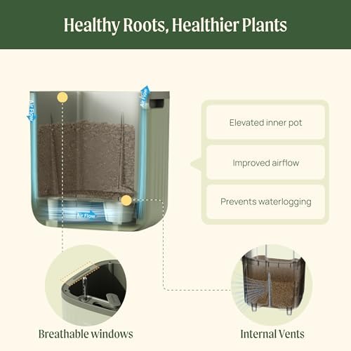 15 Inch Self-Watering Planter for Indoor Plants – Large Modern Plant Pot with Built-In Water Reservoir, Ideal for Monstera, Fiddle Leaf Fig, Palms & Peace Lily, Without Trellis (2, Sage Green) - Image 5