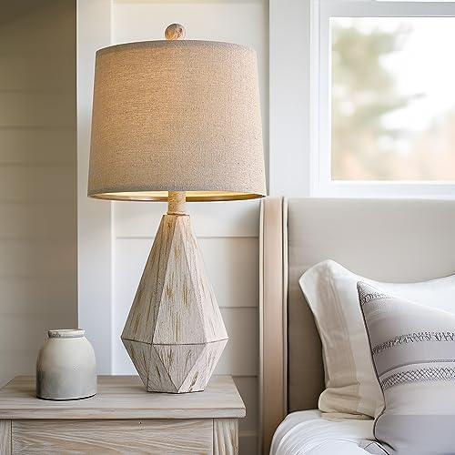PoKat 20.25" Rustic Table Lamp Set of 2 for Bedroom Living Room Vintage Retro Traditional Nightstand Bedside Lamps Kids Room Study Room Office with Linen Shade, Suitable for Small Place - Image 4