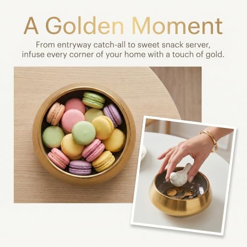 Irregular Ceramic Decorative Bowl Style Planter & Catchall Tray for Keys, Modern Centerpiece Bowl for Home Decor 6.1" L x 6.1" W x 2.8" H Gold - Image 3