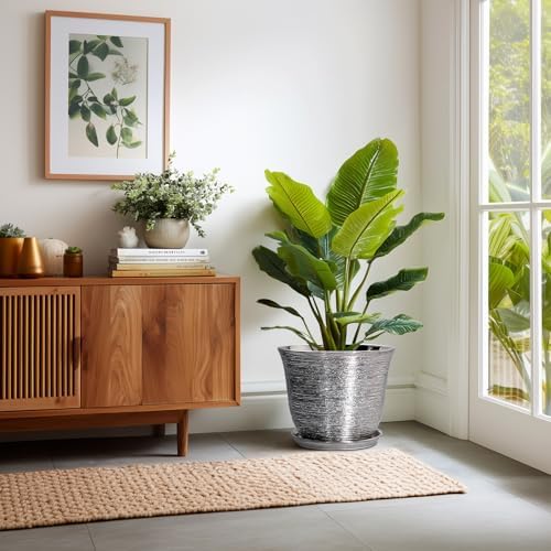 Ceramic Planter, 12 Inch Pots for Plants Indoor, Silver - Image 6