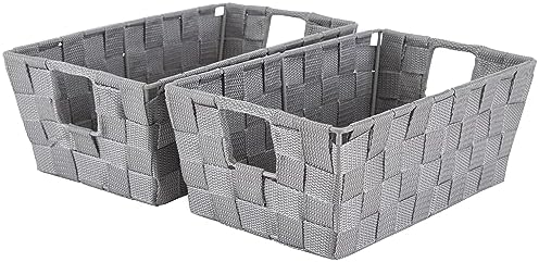 Simplify 2 Pack Small Woven Storage Shelf Basket | Organization | Bathroom | Accessories | Heather Grey by Simplify