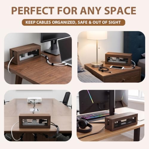 Chunful 13 Inch Cable Management Box, Wood Cord Hider Organizer with Magnetic Lid & Organizer for Power Strip, TV Wires & Desk Cable Storage, Ventilation Hide Floor Cables - Image 5