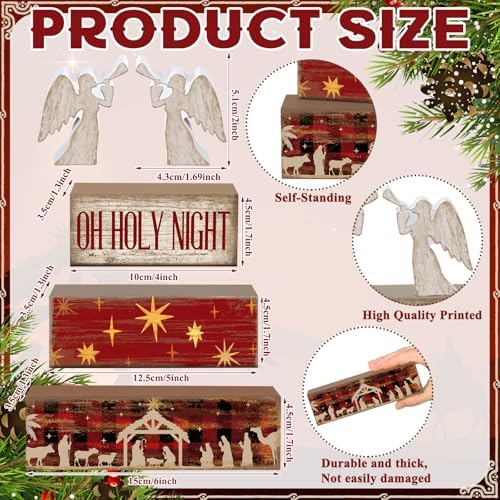 Moucuny 4 Pcs Christmas Table Decor, Oh Holy Night Wooden Sign - Image 2