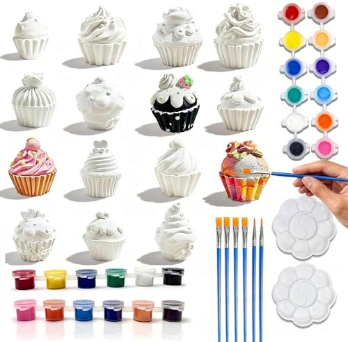 15 Pcs Plaster Painting Kit for Adults & Teens - DIY Miniature Cake & Dessert Figurines - Ceramic-Like Fake Food Props for Home Aesthetic Decor, Crafting & Bakery Display by HuiBeans