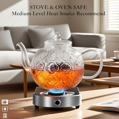 Glass Teapot with Removable Infuser-1500ml/50oz Clear GlassTea Pot for Stovetop, Borosilicate Microwave-Safe Glass Tea Kettle & Tea Maker for Blooming & loose Tea - Image 2