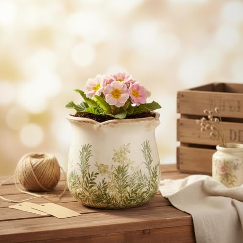 Xiaan Jiaju Cottagecore Ceramic Vase and Planter, 6 Inch Flower Pot with Drainage for Indoor House Plants, Country Cottage Garden Home Decor, Rustic Farmhouse Gift for Plant Lovers - Image 2