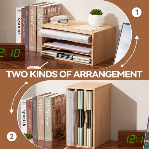 KIRIGEN Wooden Desk Organizer 3-Tier Letter Tray and Paper Sorter, Natural - Image 4