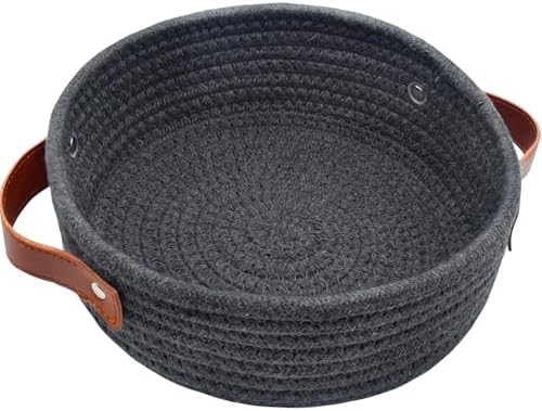 ABenkle Small Storage Basket, Mini Cotton Rope Storage Bin, Cute Tiny Shelf Baskets, Boho Decorative Toy Organizer for Nursery, Spa, Empty Gift Basket - XS, Dark Gray by ABenkle