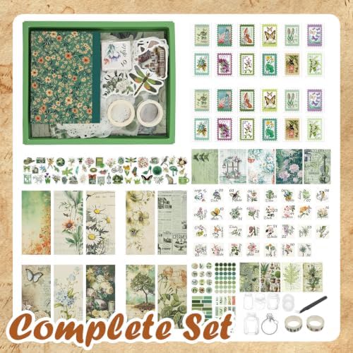 Jokapy Aesthetic Scrapbook Set in Vintage Plant Style, Journal Accessories for DIY Crafts, Scrapbooking Stickers and Paper Set for BuJo, Birthday Gift for Teenage Girls and Women, Green - Image 2