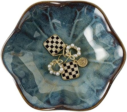 Mecaikru Ceramic Ring Dish, 4 in Jewelry Tray with Kiln Glaze Catchall Bowl by Mecaikru