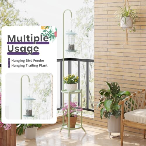 2-Tier Metal Plant Stand with Hanging Hook,Green - Image 6