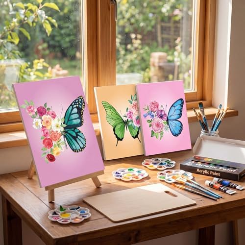 Ctosree 72 Pcs Butterfly Paint and Sip Kit for Adults 8'' x 10'' Pre Drawn Canvas for Painting DIY Pre Printed Canvas for Party Favor Acrylic Painting Kit Wood Easel Brushes Date Night Bulk - Image 6