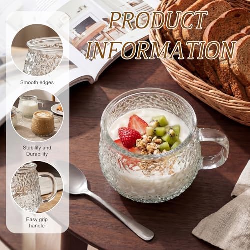 12 Pack Glass Coffee Mugs with Handles, 12 Ounces Glass Breakfast Mugs Bulk, Clear Tea Cups for Hot/cold Drinks, Glassware Set for Americano, Latte, Cappuccino(Retro) - Image 4