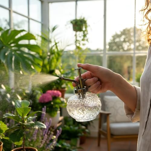 Plant Mister, Clear 10 oz Vintage Glass Spray Bottle with Plastic Top Pump - Image 3